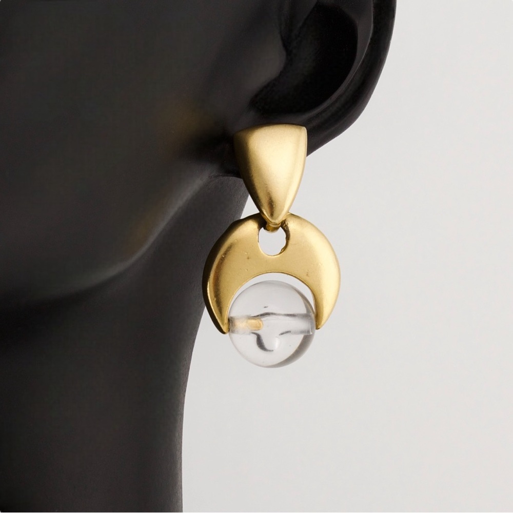 Vintage Gold Tone Clear Lucite Ball Dangle Earrings